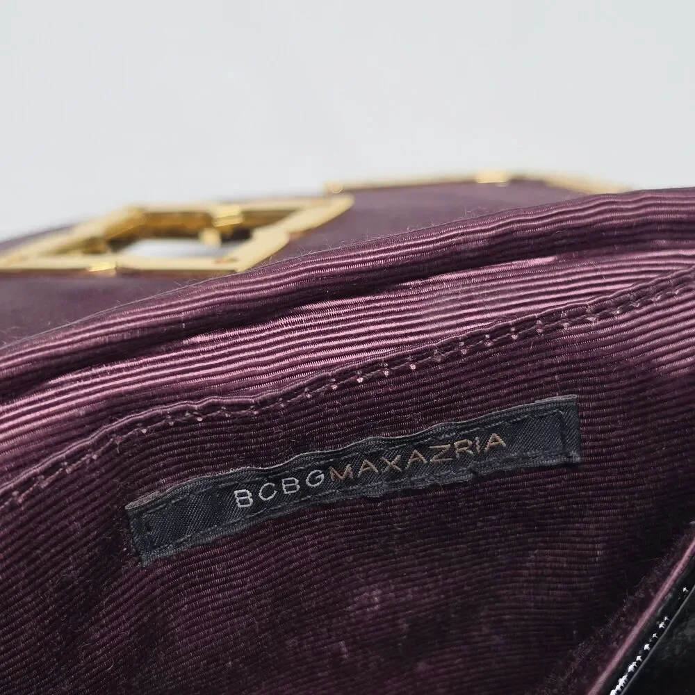 BCBGMaxAzria Black Patent Leather Clutch Evening Bag Gold Hardware Party Prom